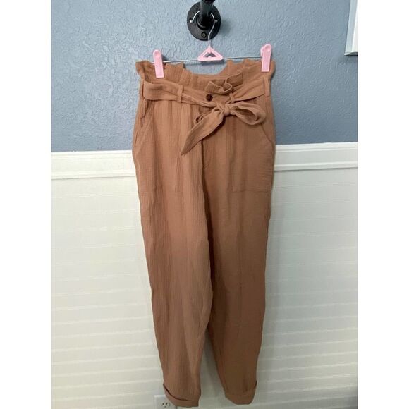 Amaryllis Brown Belted Relax Fit Pants - Picture 1 of 7